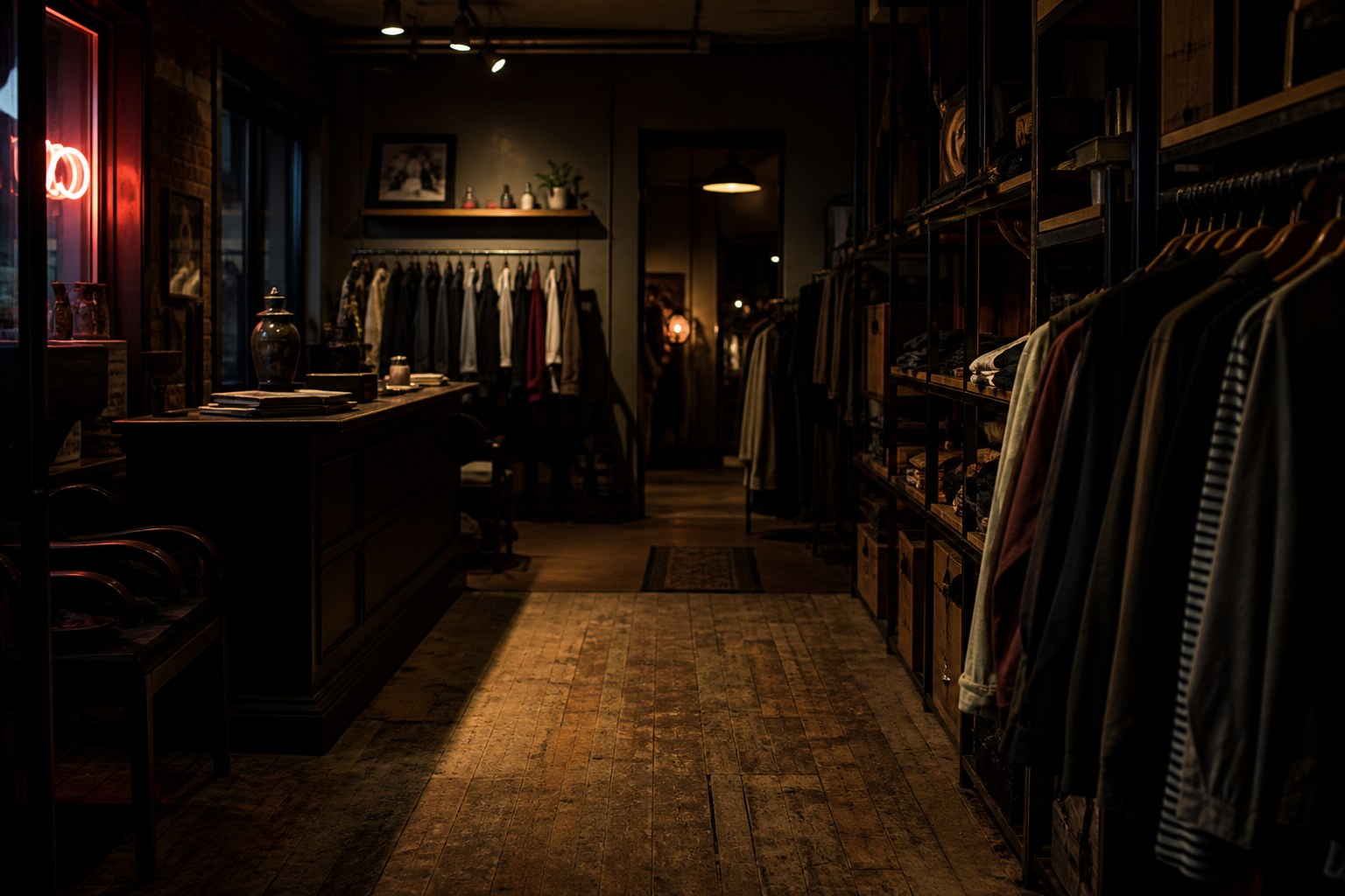 Closed boutique floor at night